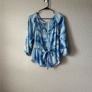 Rebecca Taylor NWT 100% Silk Blue Tie-Dye Blouse Size 4